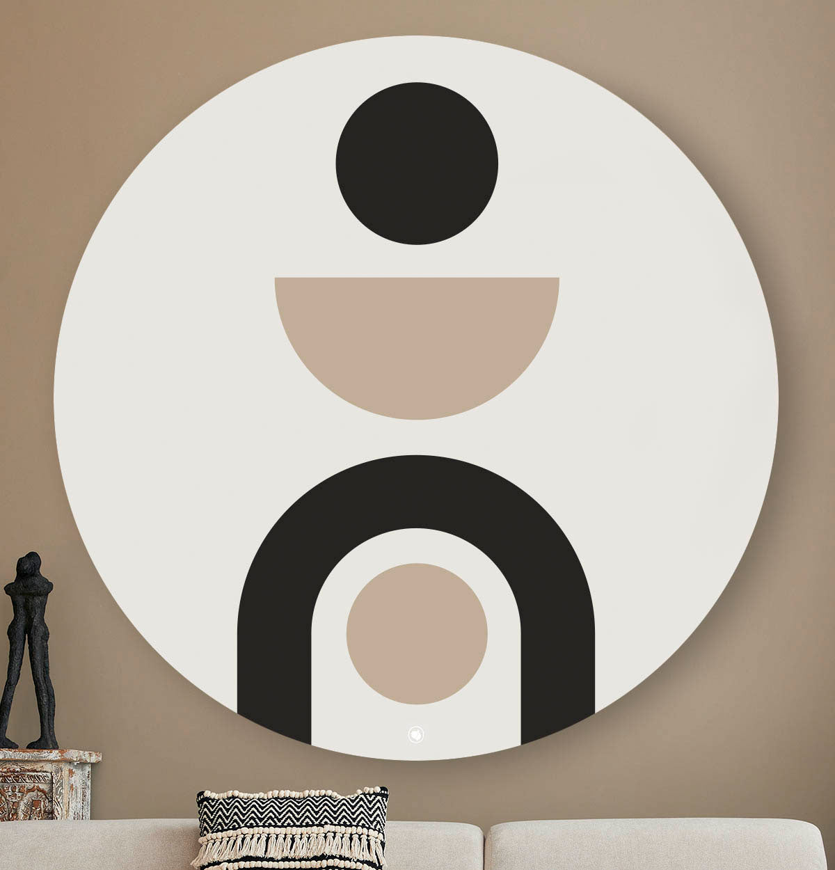 Wandcirkel met ronde vormen in het zwart en beige