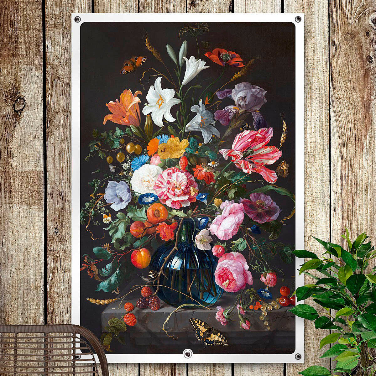 Vierkante poster met schildering van Vaas met bloemen