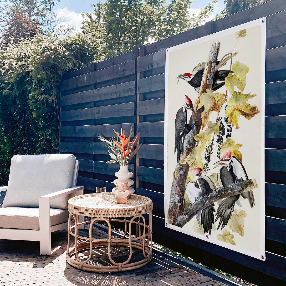 Vierkante poster met schildering van Woodpeckers on Tree Garden