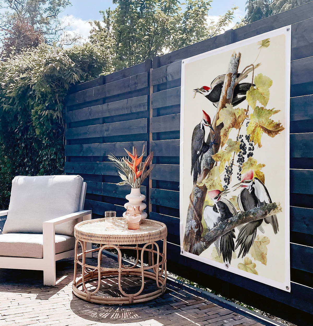 Vierkante poster met schildering van Woodpeckers on Tree Garden