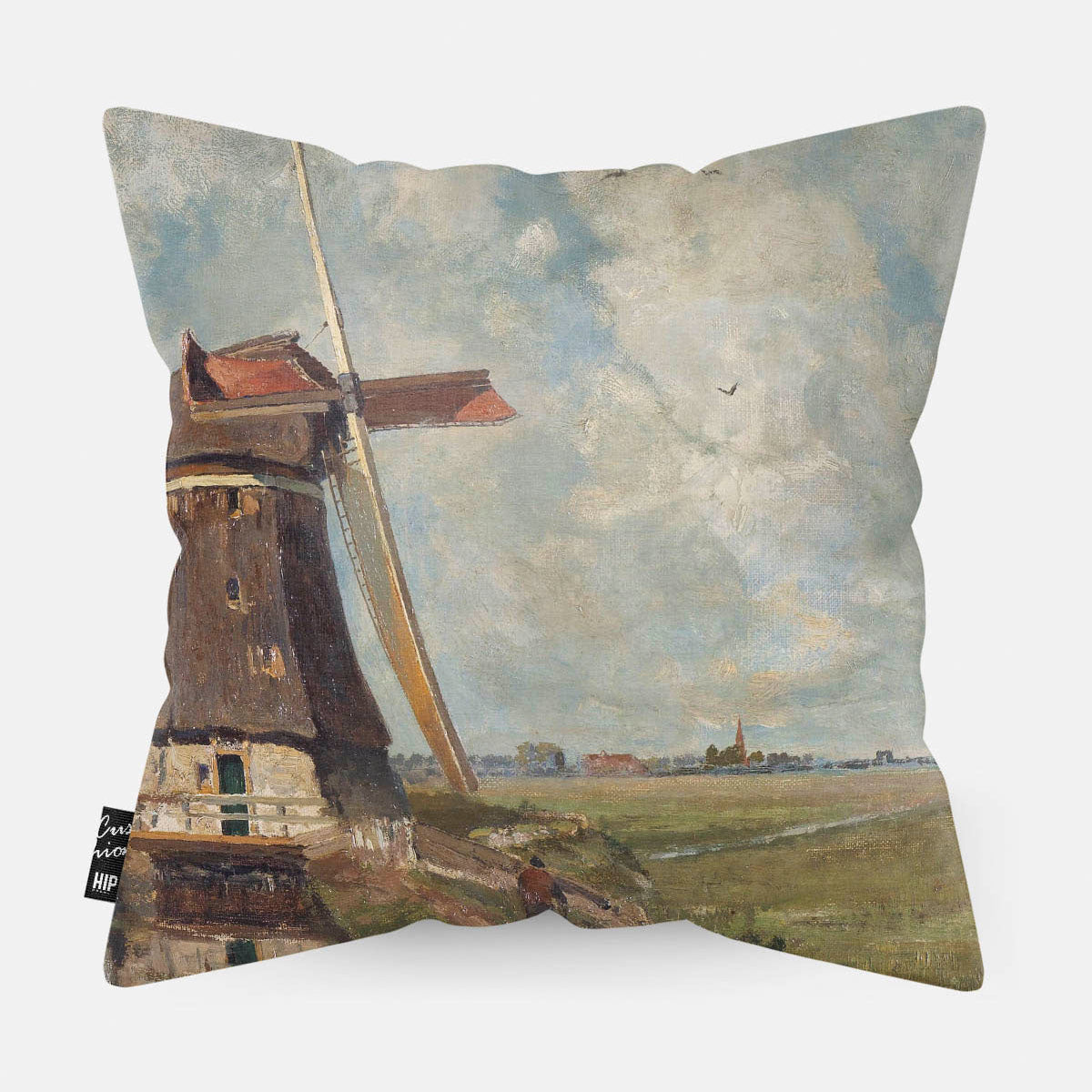 Kussen met schilderij van in de maand juli erop afgebeeld detail.