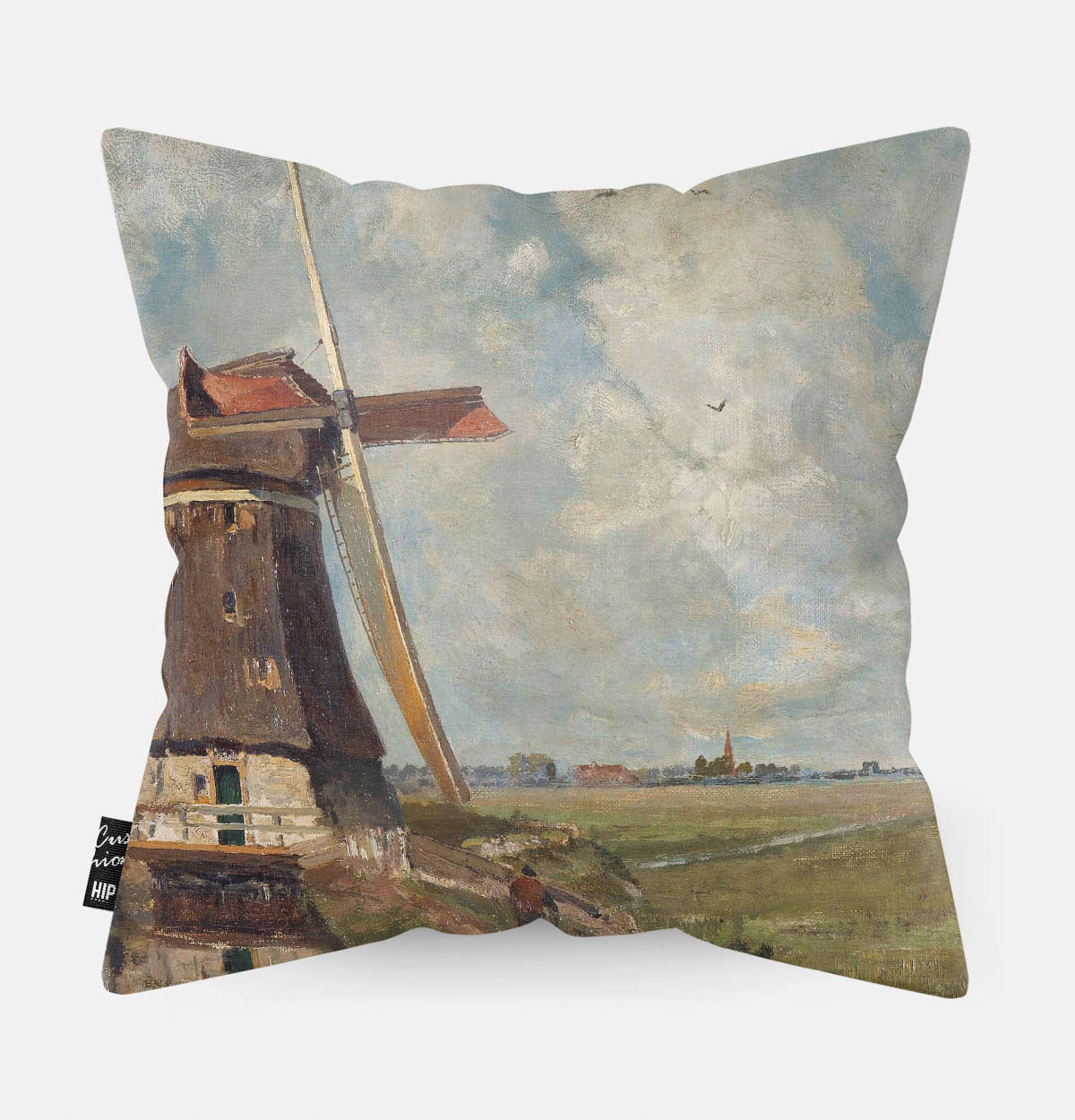 Kussen met schilderij van in de maand juli erop afgebeeld detail.