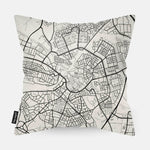 Achterzijde van sierkussen met kaart Amersfoort stad in zwart wit