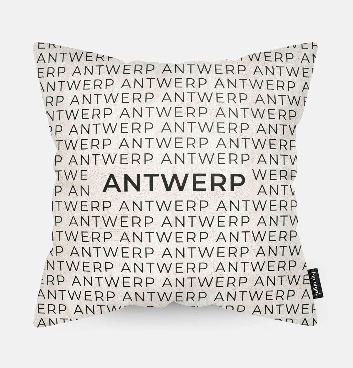Sierkussen met stad en map Antwerpen in tekst en zwart wit
