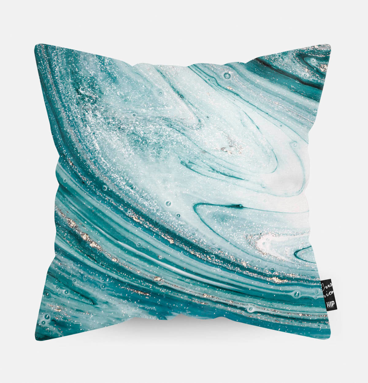 Kussen met Aqua Geode steen erop afgebeeld.