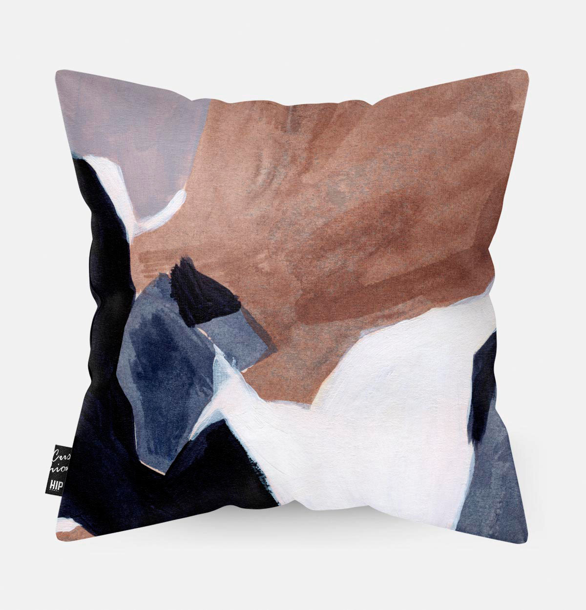 Achterzijde van een kussen met een beige blauw patroon