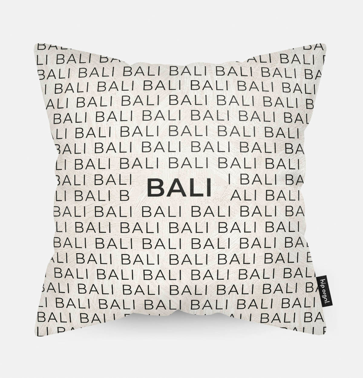 Achterzijde van sierkussen met kaart Bali stad in zwart wit