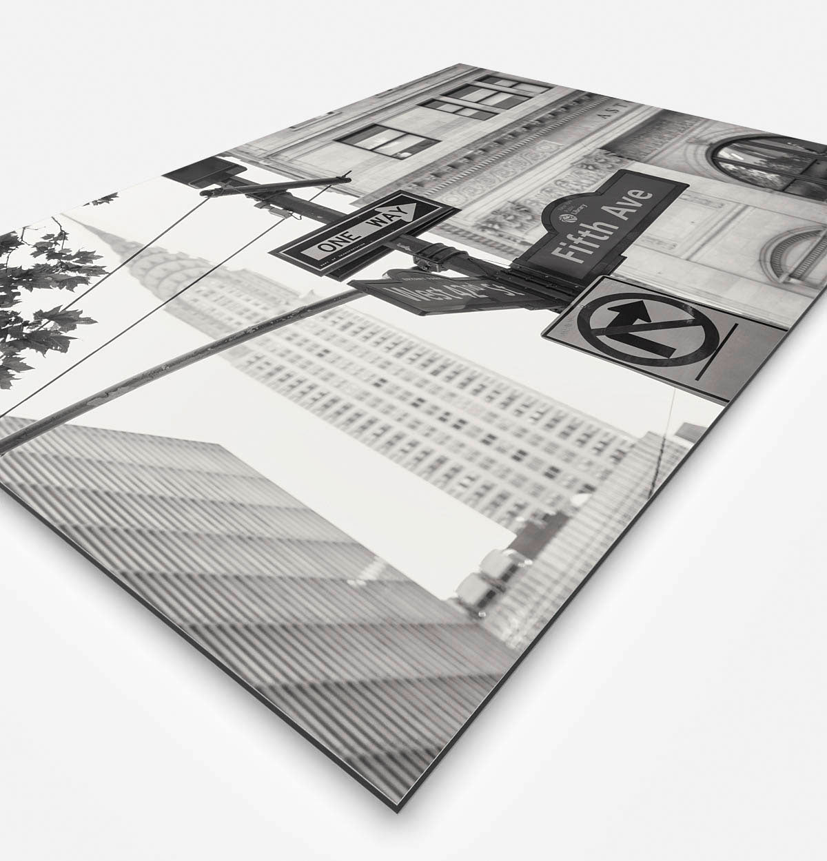 Vierkante wanddecoratie van Fifth Avenue in zwart-wit.