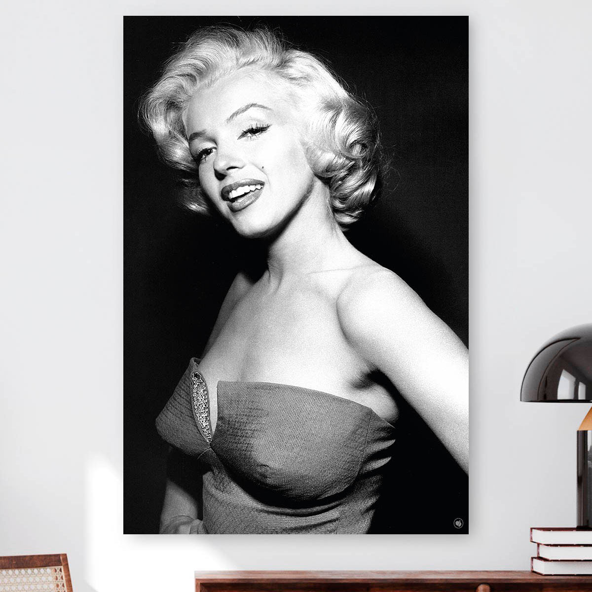 Vierkant wanddecoratie van Marylin Monroe in het zwart-wit.