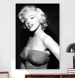 Vierkant wanddecoratie van Marylin Monroe in het zwart-wit.