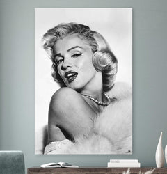 Vierkante wanddecoratie van Marylin Monroe in zwart-wit.
