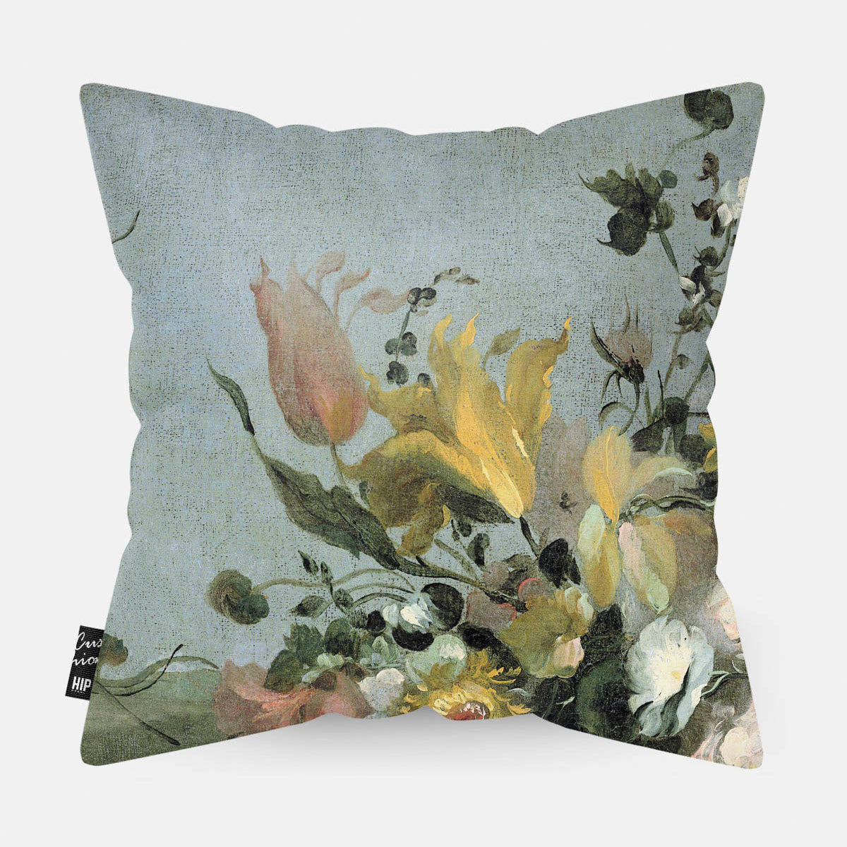 Kussen met schildering van Bloemen Guardi erop afgebeeld.