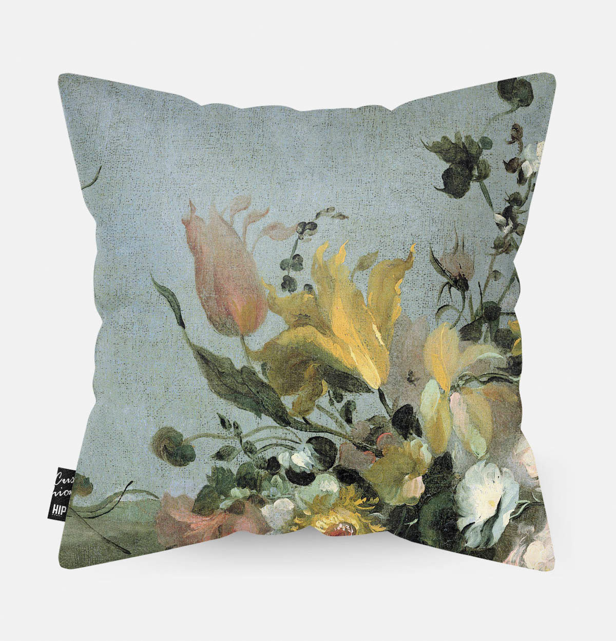 Kussen met schildering van Bloemen Guardi erop afgebeeld.