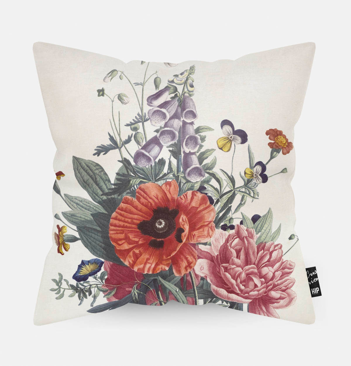 Kussen met schildering van Bos bijzondere bloemen erop afgebeeld.