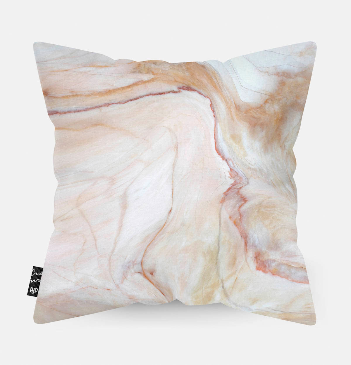 Kussen met marble koraal erop afgebeeld.