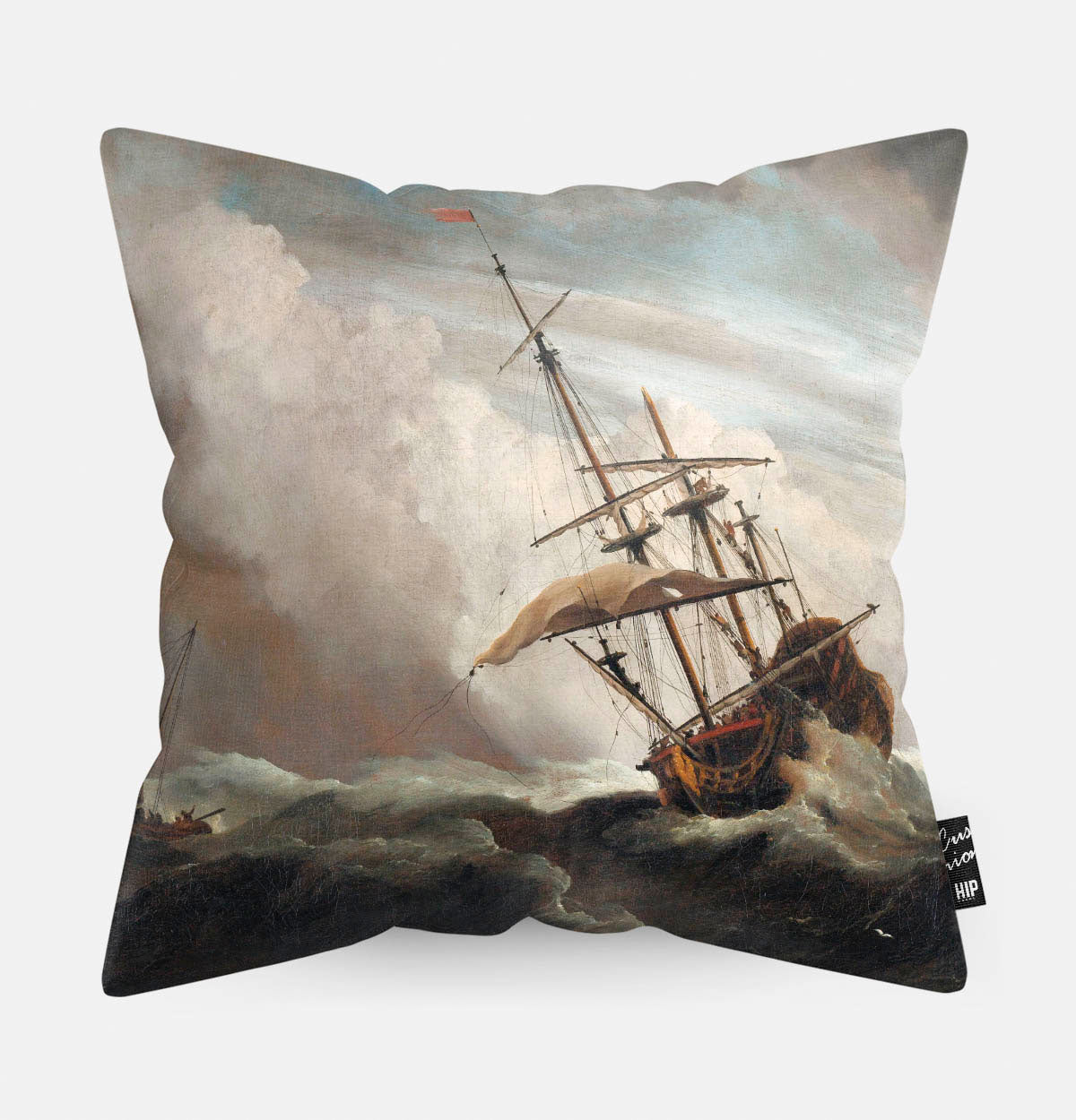 Kussen met schilderij van de windstoot erop afgebeeld.
