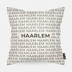 Sierkussen met stad en map Haarlem in tekst en zwart wit