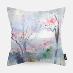 Kussen blauw roze met bloesem erop