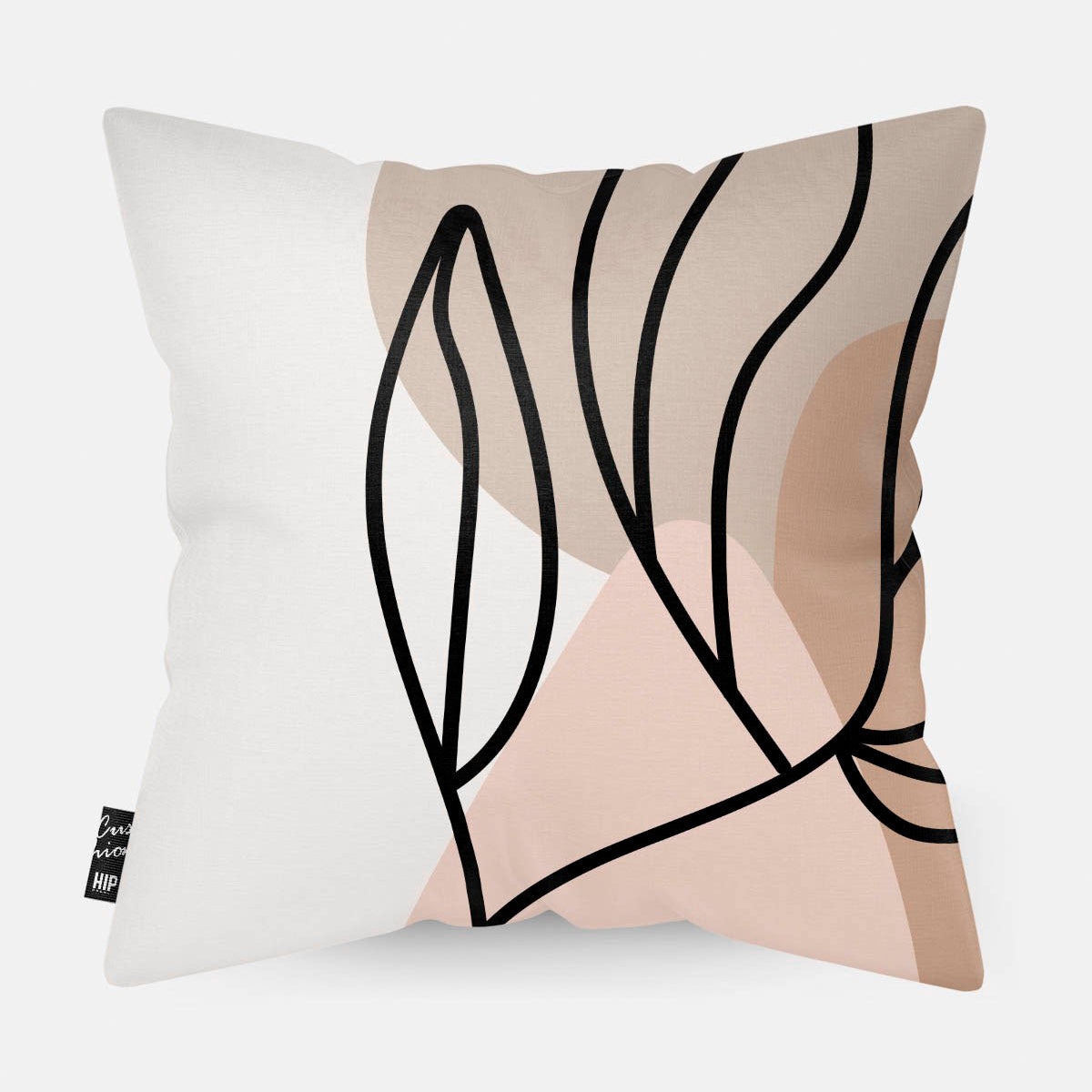 Kussen met line art met botanische zeewier erop afgebeeld.