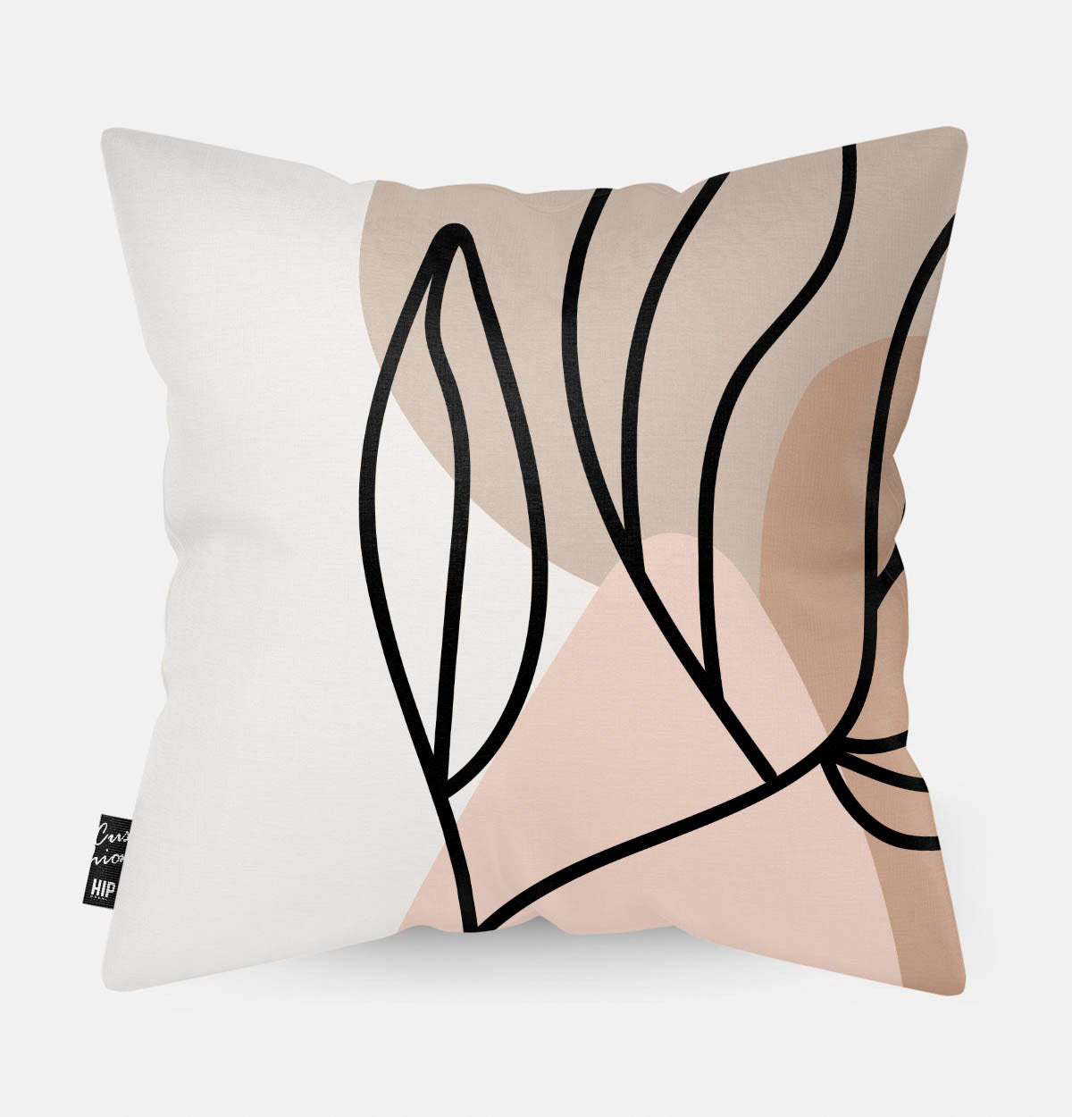 Kussen met line art met botanische zeewier erop afgebeeld.