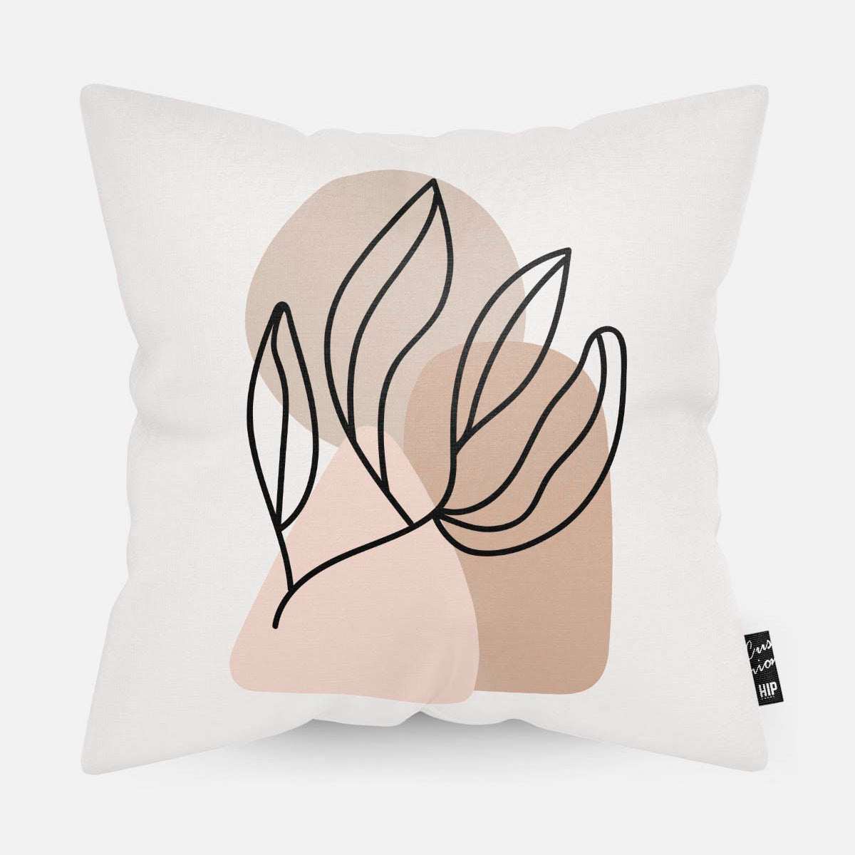Kussen met line art met botanische zeewier erop afgebeeld.