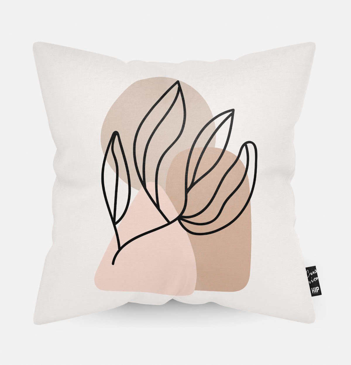 Kussen met line art met botanische zeewier erop afgebeeld.
