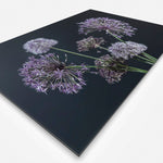 Schilderij met paarse bloemen en een zwarte achtergrond