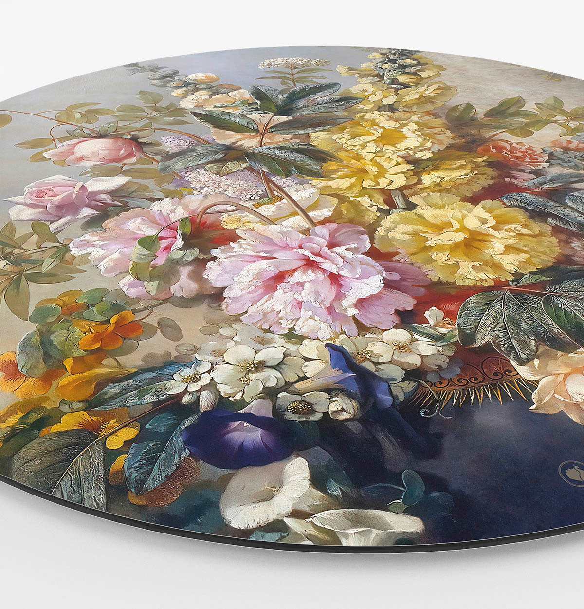 Wandcirkel met bloemen in geel en roze