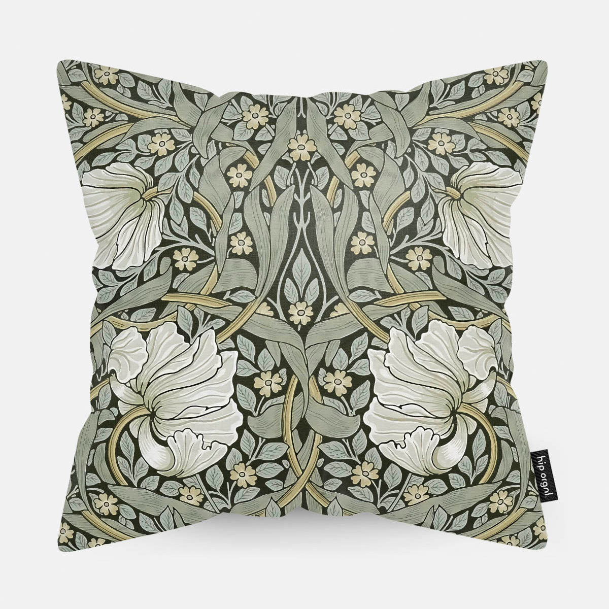 Sierkussen met een groen patroon met witte bloemen