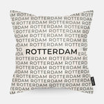 Sierkussen met stad en map Rotterdam in tekst en zwart wit