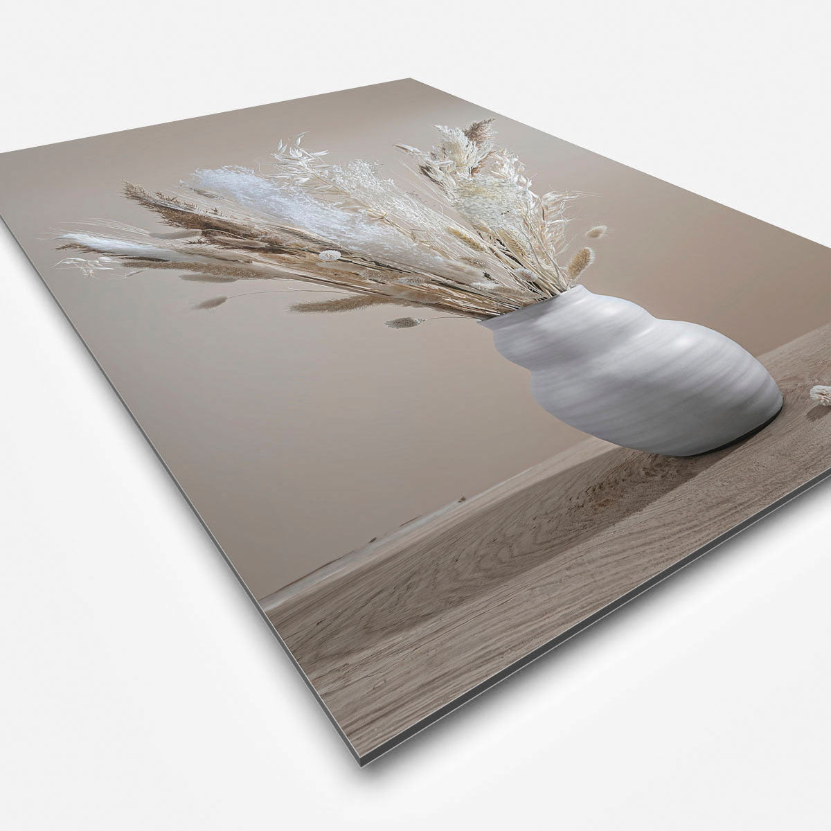 Schilderij met droogbloemen en pluimen