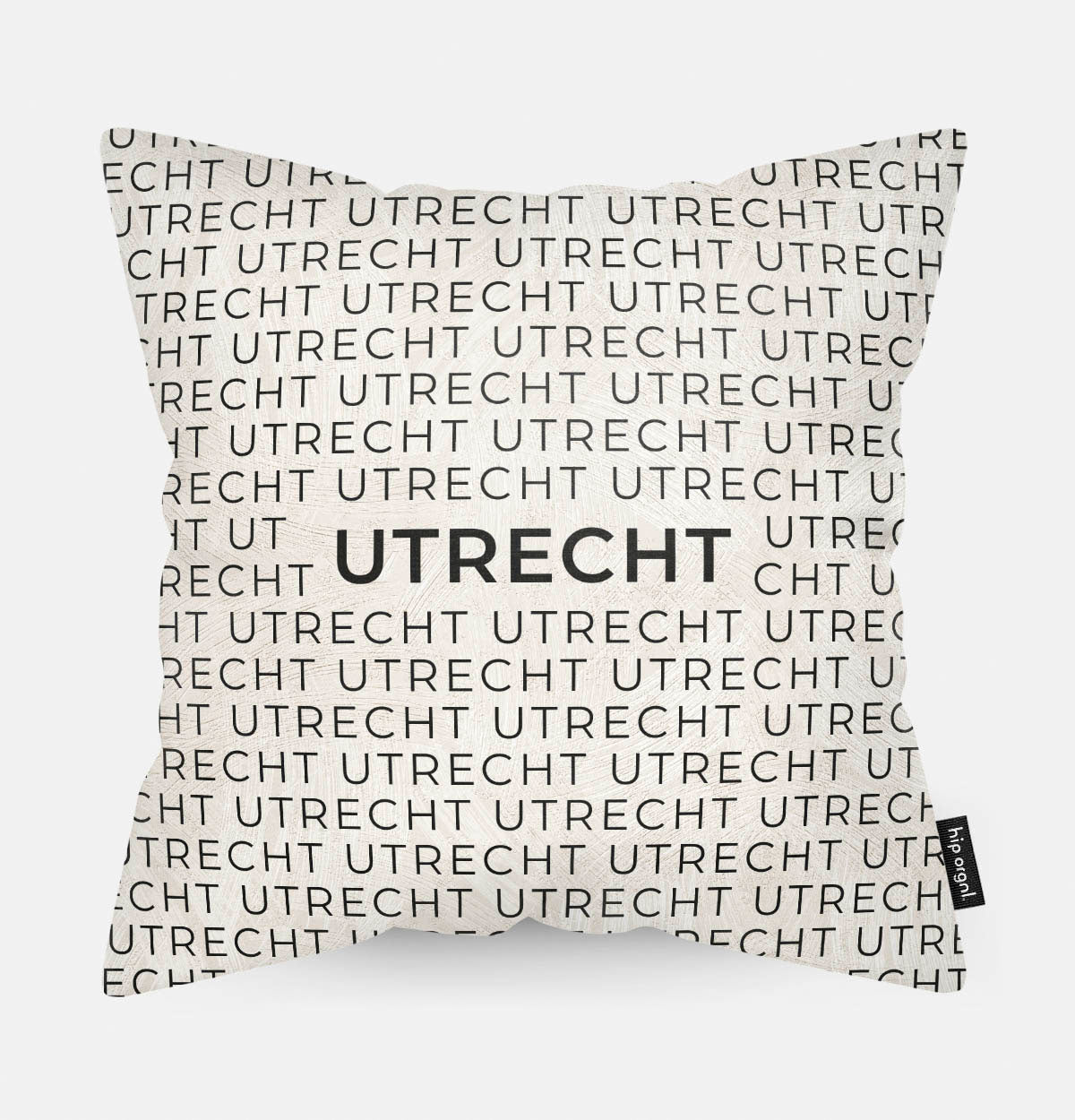 Sierkussen met stad en map Utrecht in tekst en zwart wit