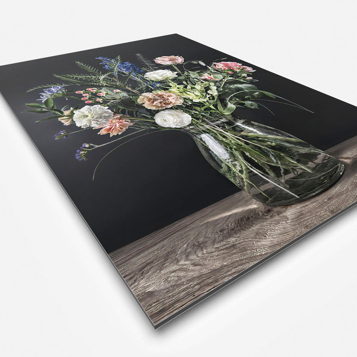 Wanddecoratie met bloemen met zwarte achtergrond