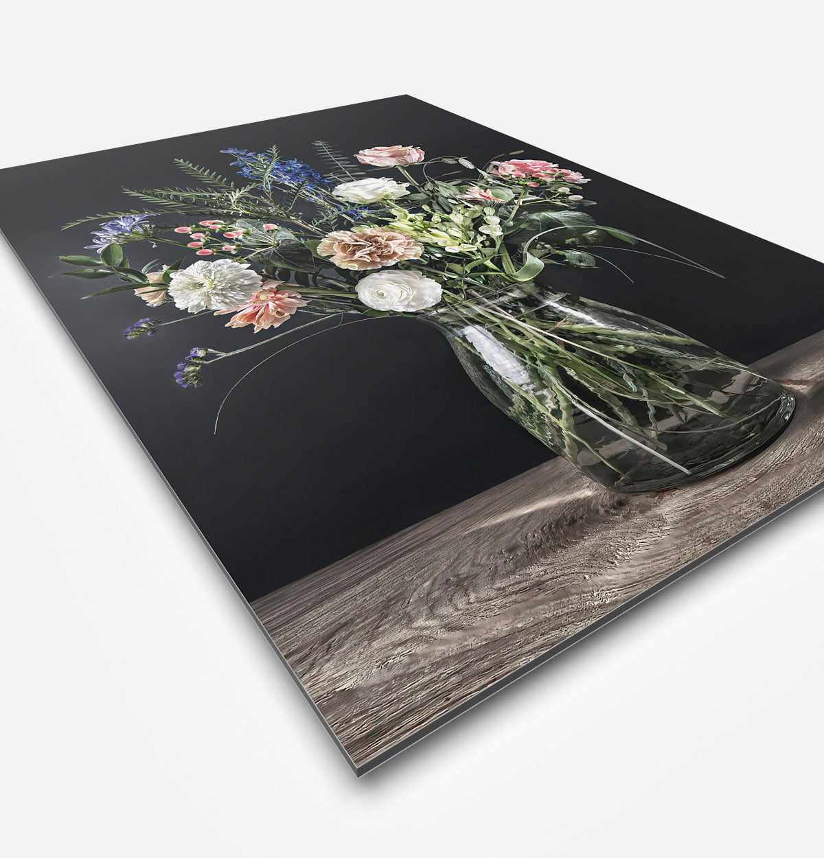 Wanddecoratie met bloemen met zwarte achtergrond