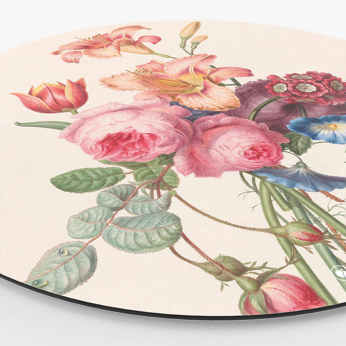 Wandcirkel met een boeket erop Side