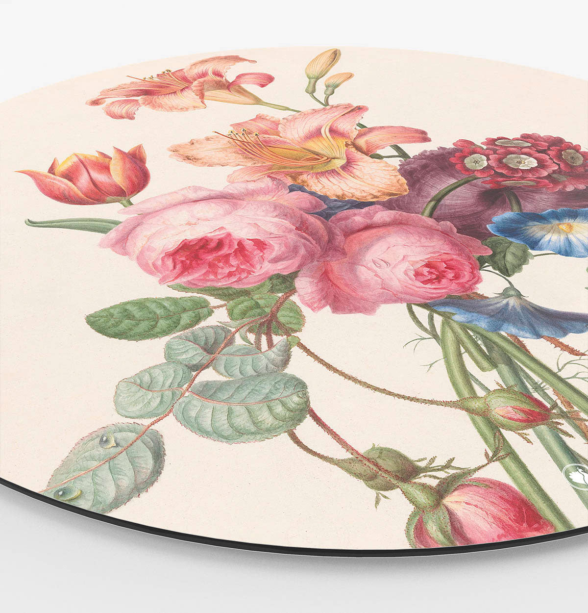Wandcirkel met een boeket erop Side