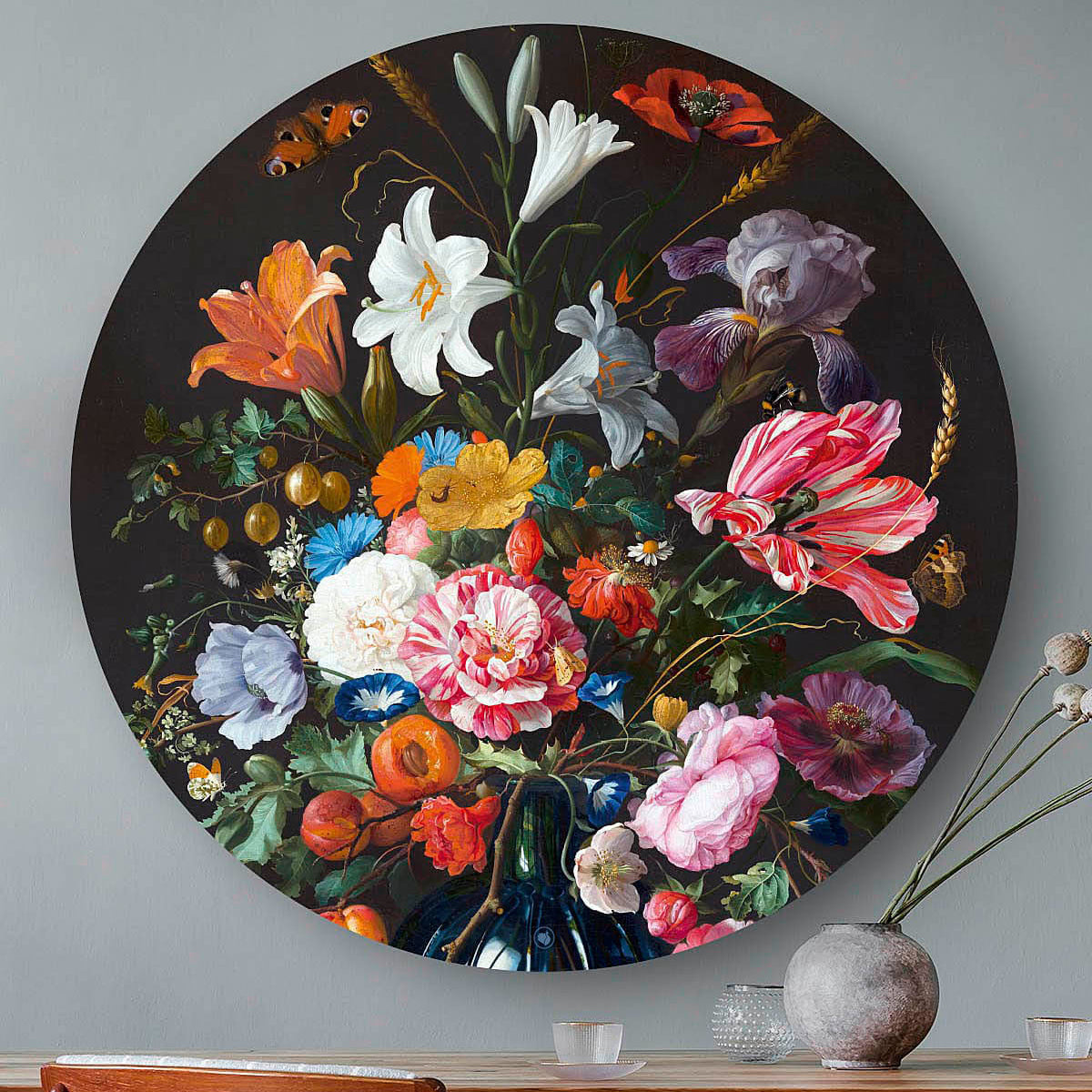 Wandcirkel vaas met bloemen erop