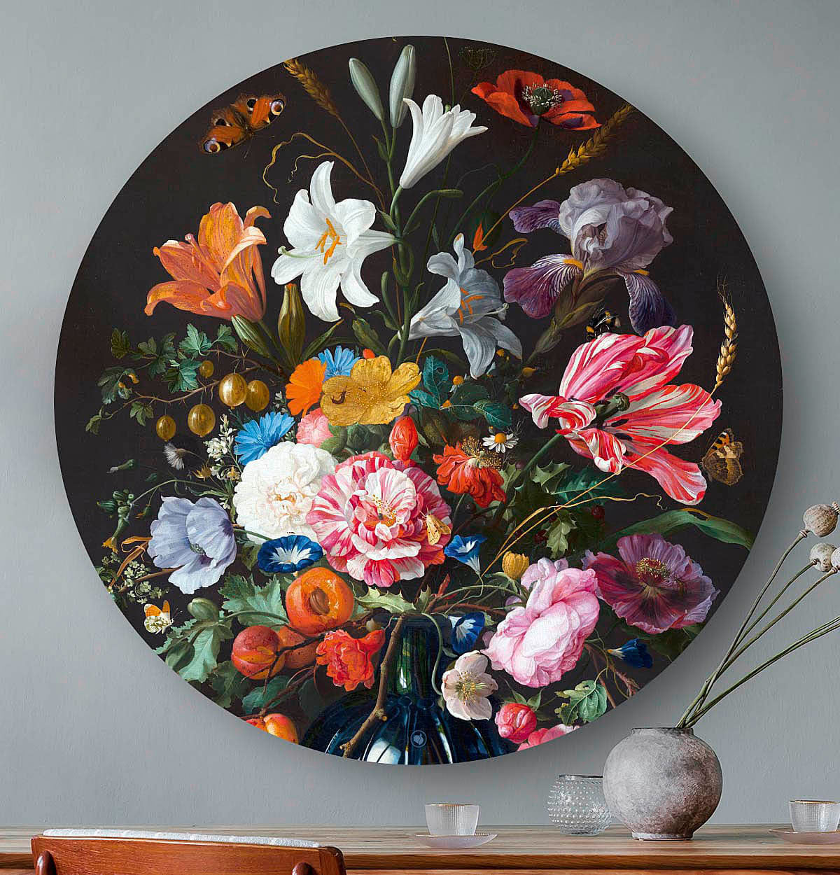 Wandcirkel vaas met bloemen erop