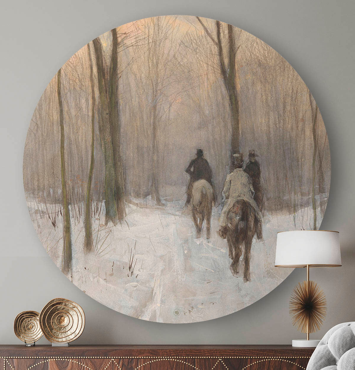 Wandcirkel HIP ORGNL Ruiters in de sneeuw in het Haagse Bos