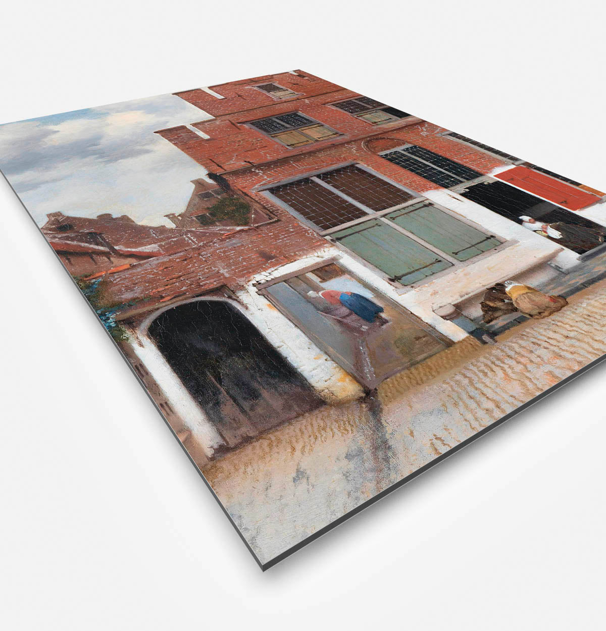 Vierkante wanddecoratie met het straatje erop.