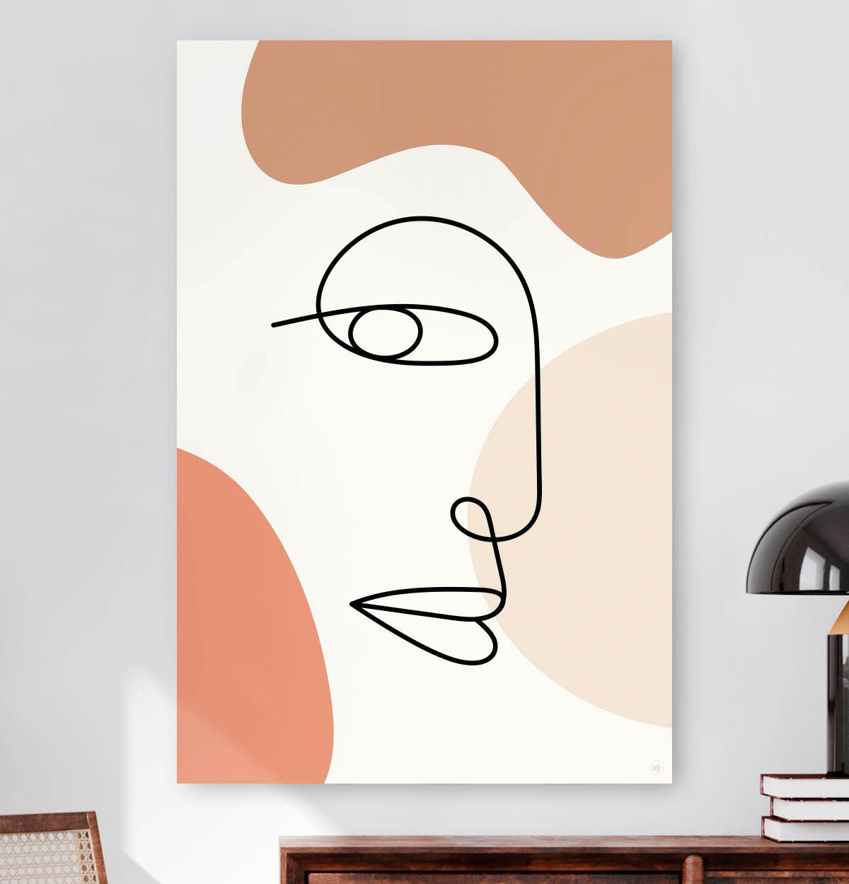 Vierkante wanddecoratie met minimalistische tekening van gezicht te in moderne kunst erop.