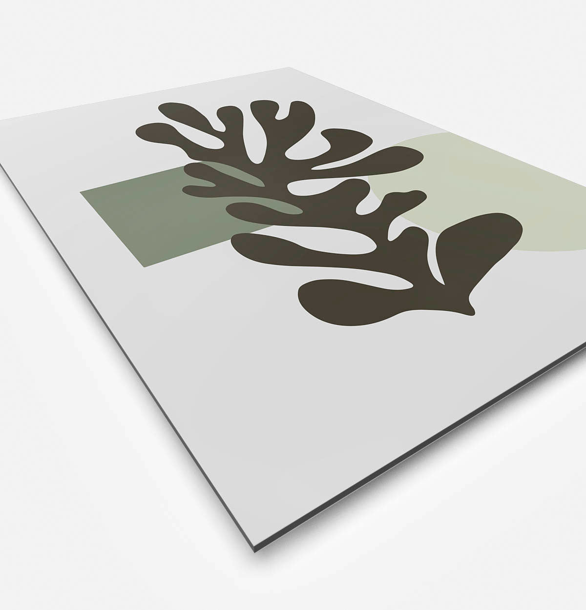 Vierkante wanddecoratie met abstracte groen koraal in moderne kunst erop.