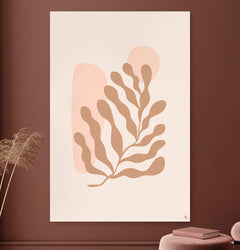 Vierkante wanddecoratie met abstracte zeewier in moderne kunst erop.