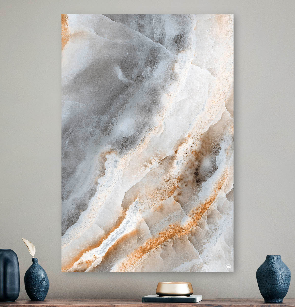 Vierkante wanddecoratie met marmeren Onyx erop.
