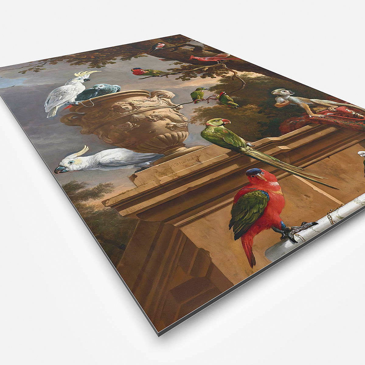 Vierkante wanddecoratie met schilderij van de Menagerie erop.