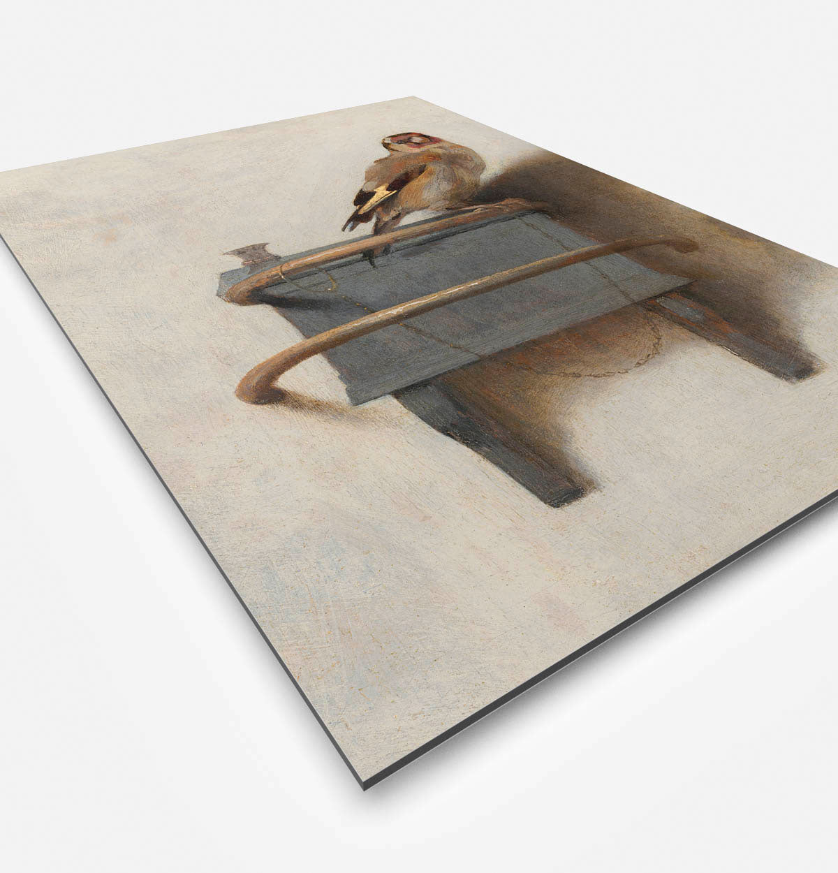 Vierkante wanddecoratie met schilderij het Puttertje erop.