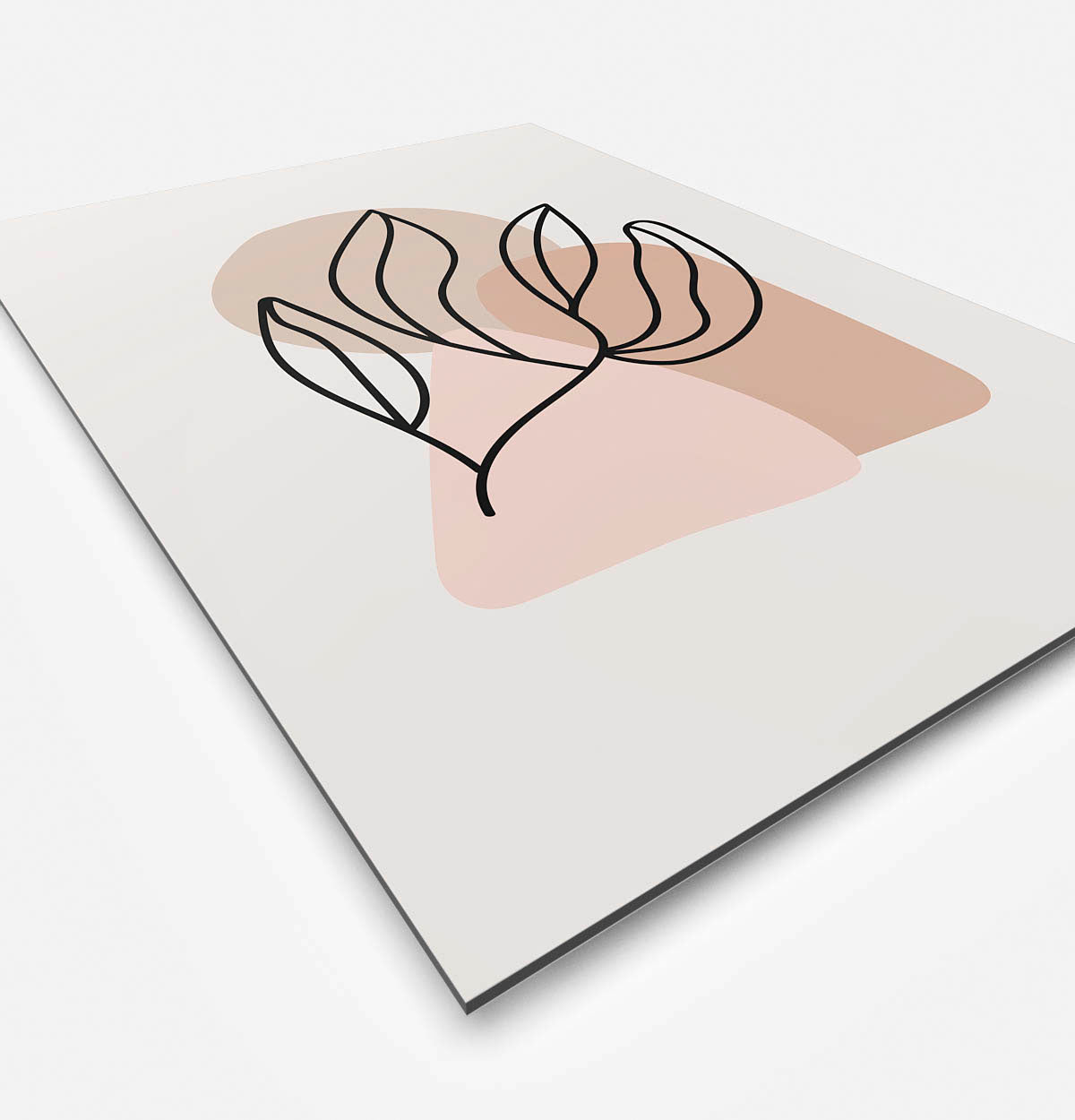 Vierkante wanddecoratie met illustratie van botanisch blad in moderne kunst erop.