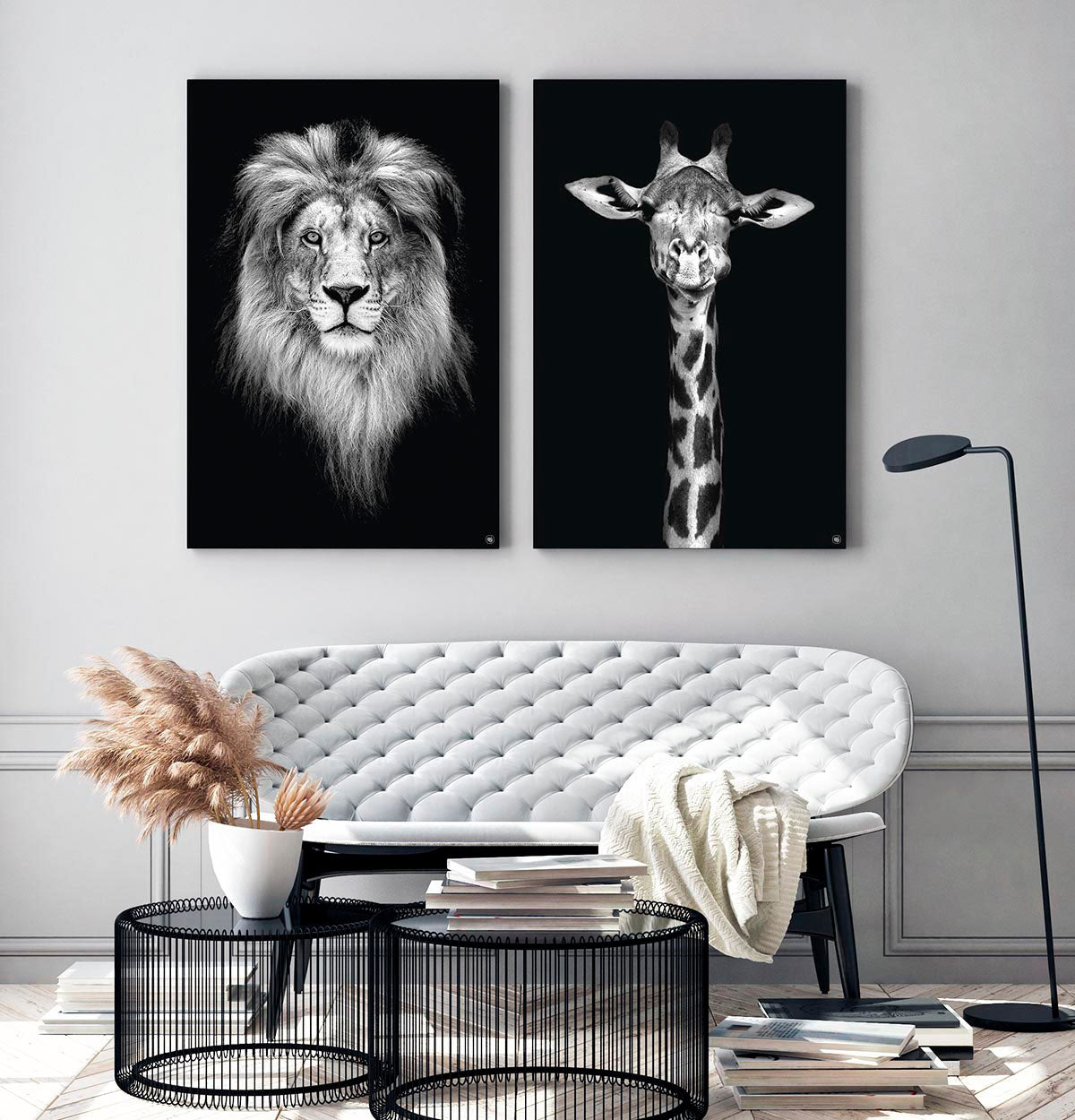 Wanddecoratie Schilderij Leeuw Giraf