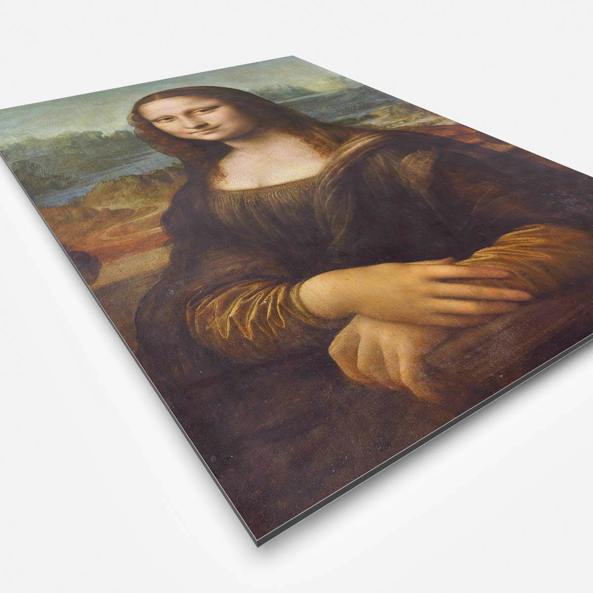 Wanddecoratie met mona lisa van de zijkant.
