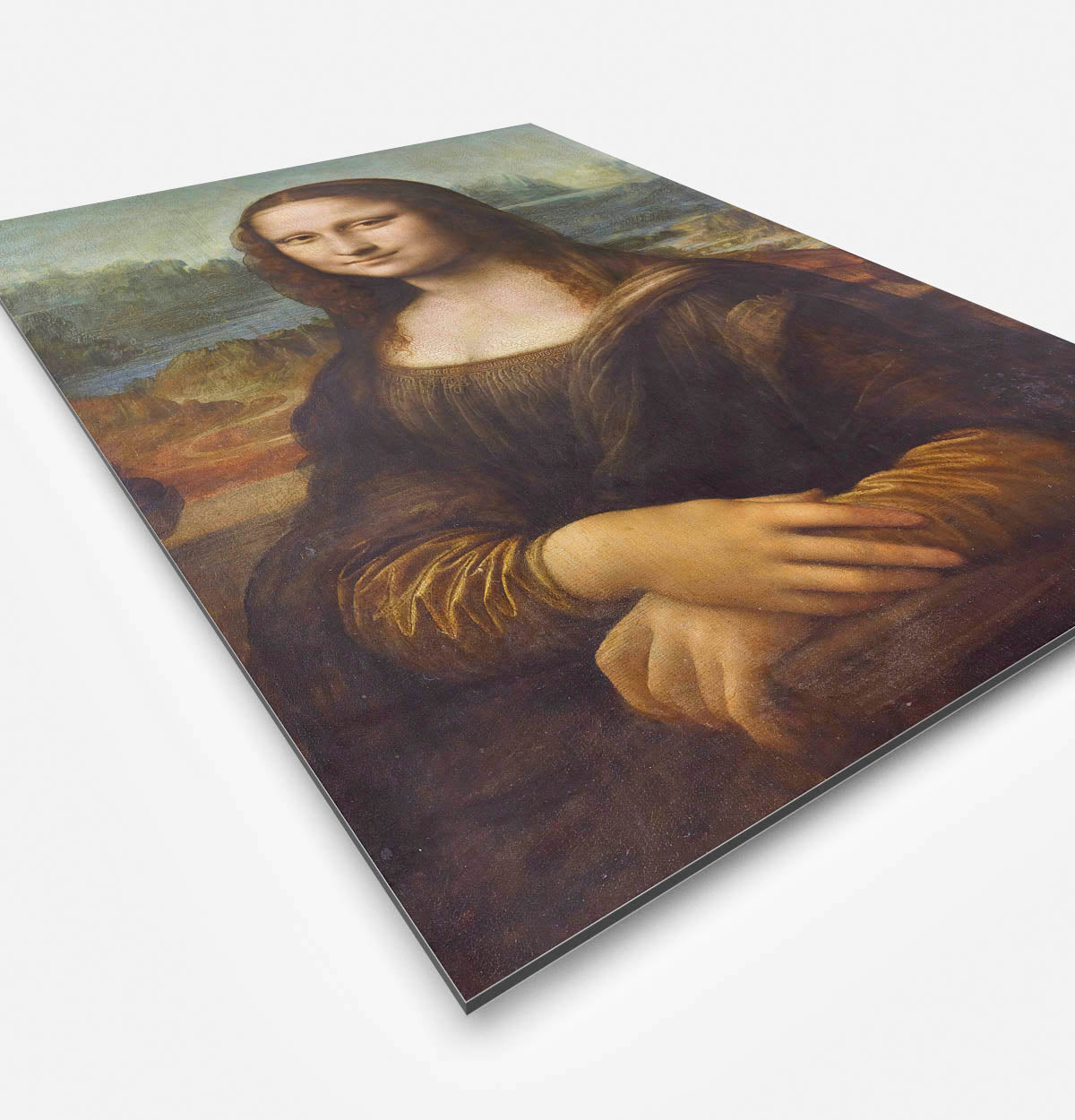 Wanddecoratie met mona lisa van de zijkant.